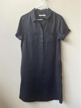 Sportscraft Navy Linen Short Sleeve Dress Size 10